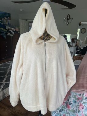 Daisy Fuentes Plush Hooded Zip-Up Jacket - Cream